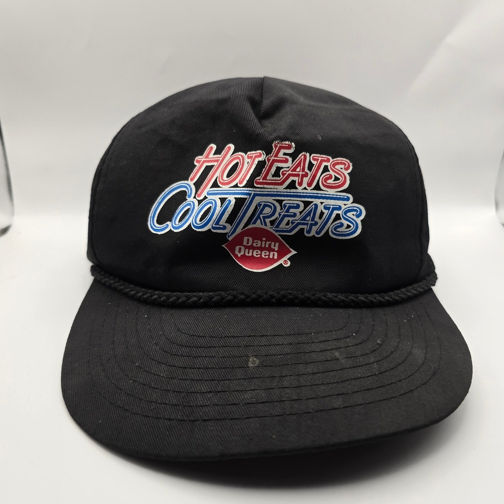 Vintage Dairy Queen Hot Eats Cool Treats Snapback Hat Black Rope Trucker Cap